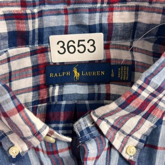 Ralph Lauren Shirt Mens Large Blue Plaid 100% Linen Button Down Long Sleeve New - Picture 6 of 10